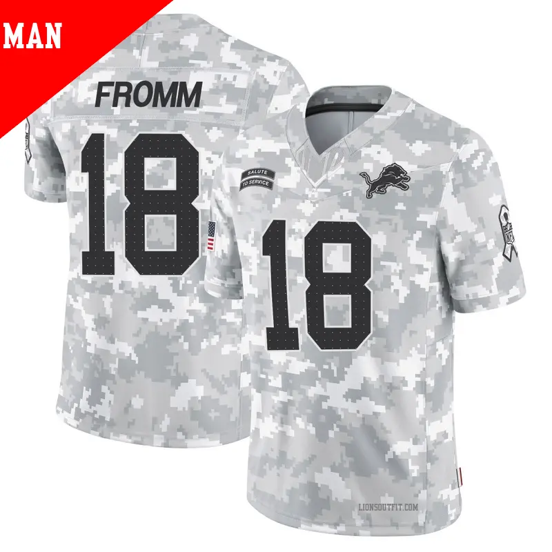 Men s 18 Jake Fromm Detroit Lions Limited Arctic Camo 2024 Salute to Service Jersey